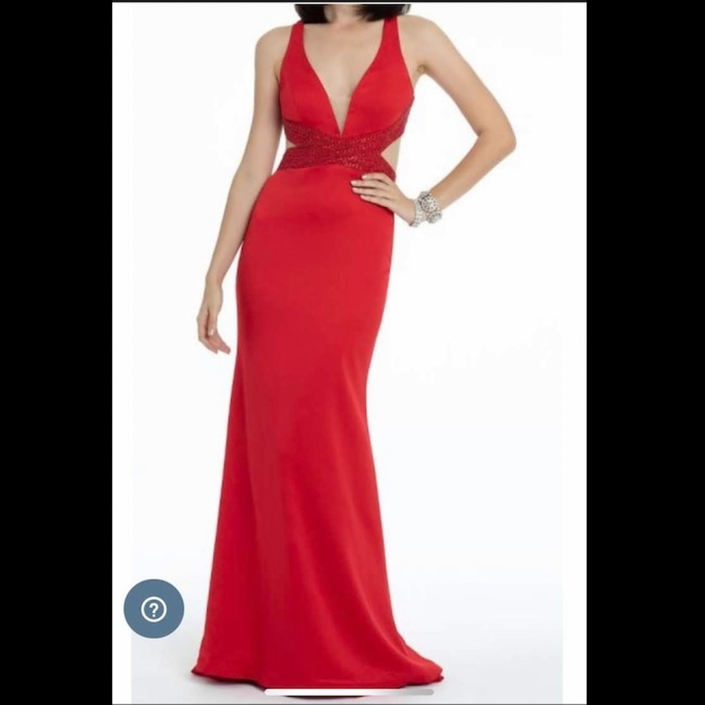 Camille La Vie Red Bling Halter Gown